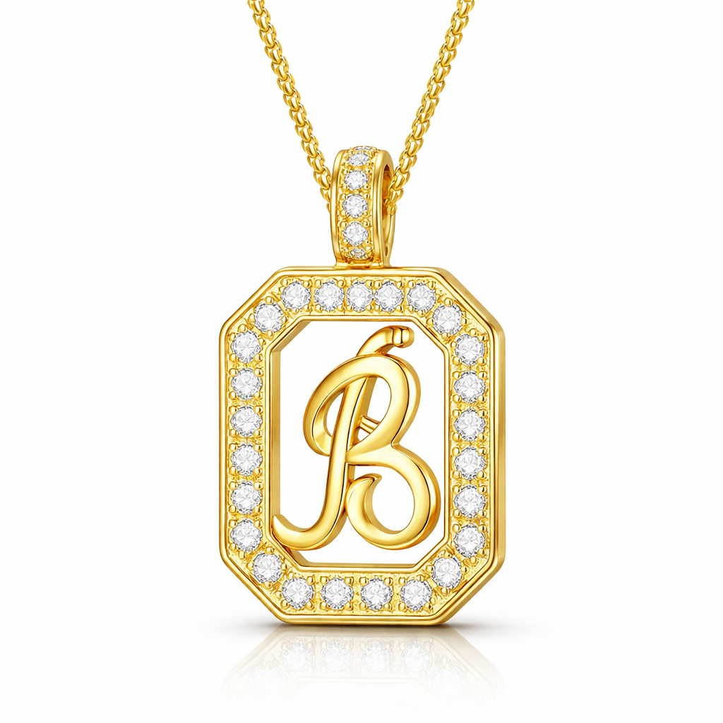 Collier Doré Initiale Plaque Carrée Personnalisée