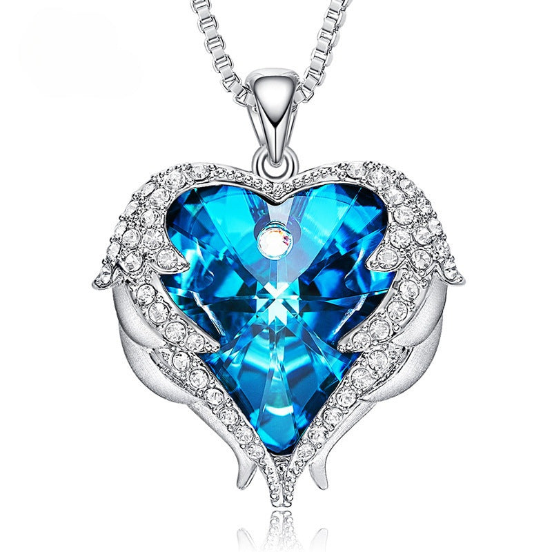 Collier Cœur Bleu Cristal Ailes d’Ange