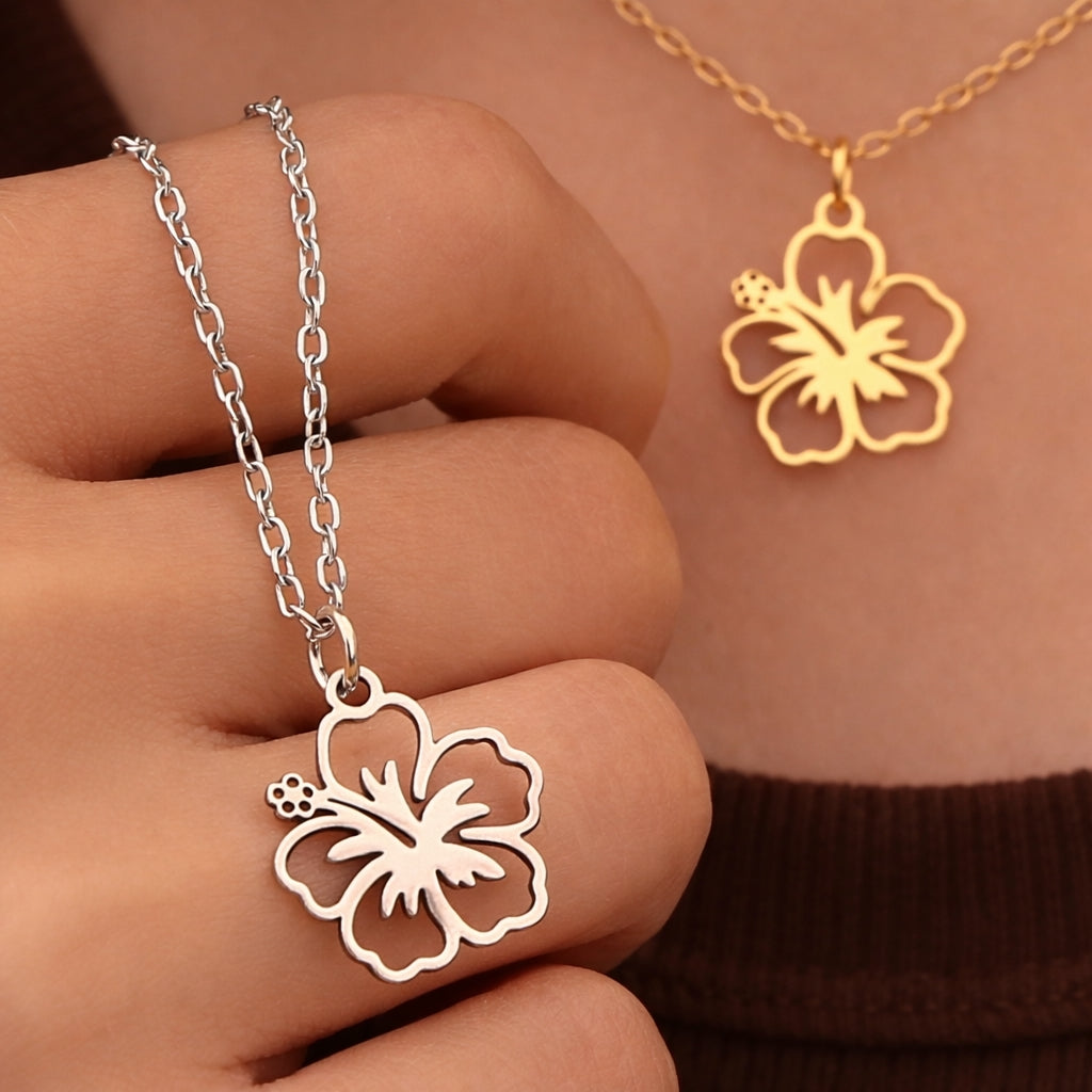 collier-fleur-hibiscus-dore-argente