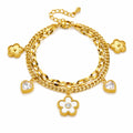 Bracelet Doré Cœur & Fleur Double Chaîne