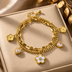 Bracelet Doré Cœur & Fleur Double Chaîne