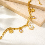 Bracelet Doré Cœur & Fleur Double Chaîne