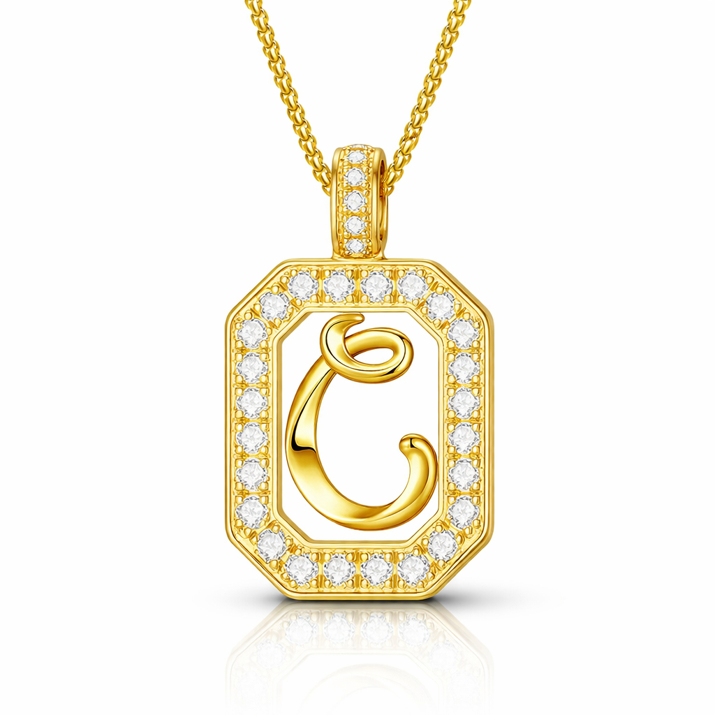 Collier Doré Initiale Plaque Carrée Personnalisée