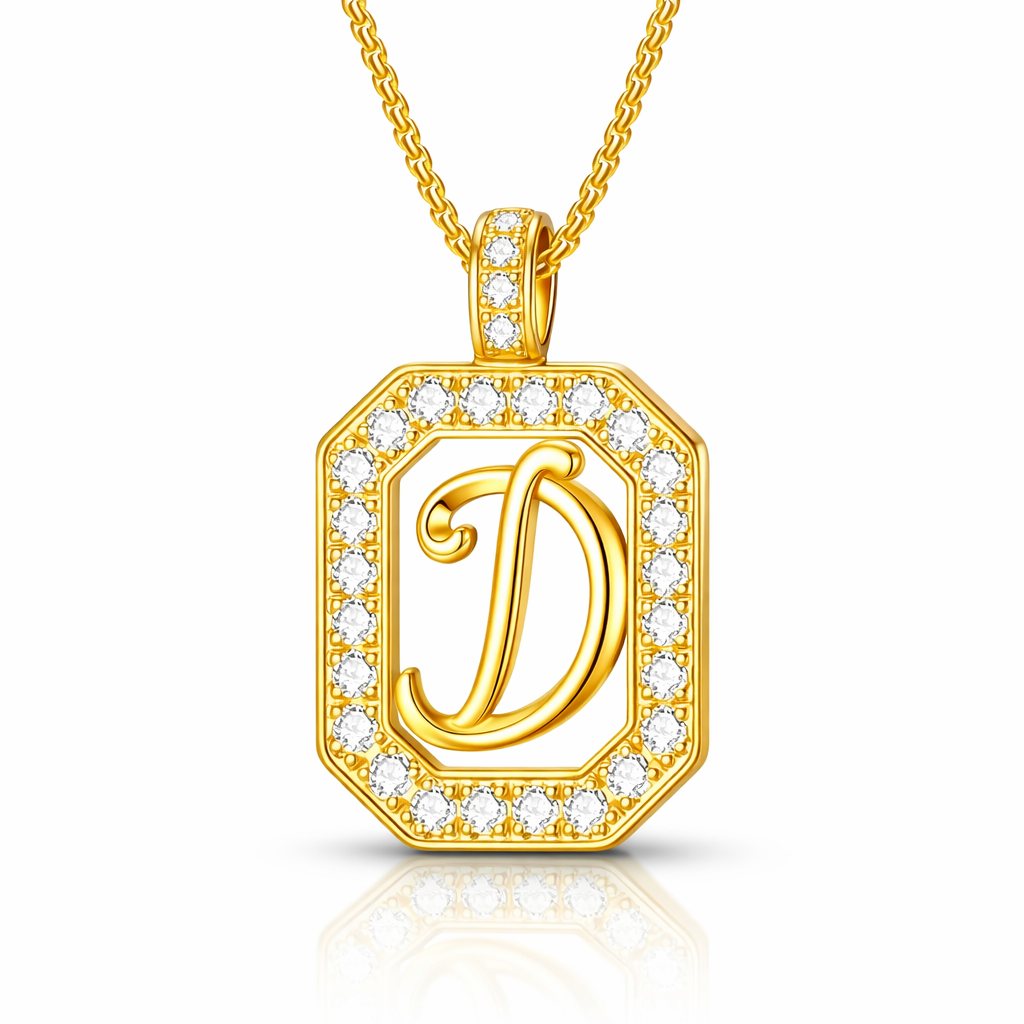 Collier Doré Initiale Plaque Carrée Personnalisée