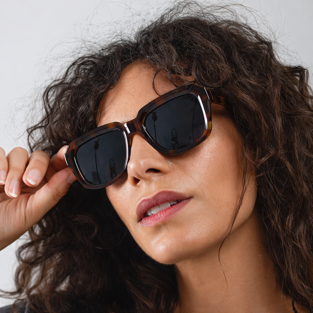 Lunettes de Soleil Carrées Oversize Écaille Marron