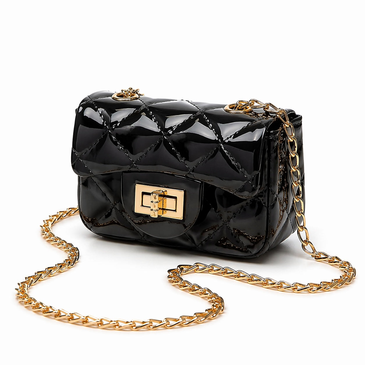 Sac Mini Brillant Matelassé Chaîne Dorée