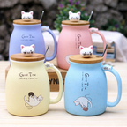 Mug Chat Céramique 450 ml avec Couvercle et Cuillère