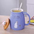 Mug Chat Céramique 450 ml avec Couvercle et Cuillère