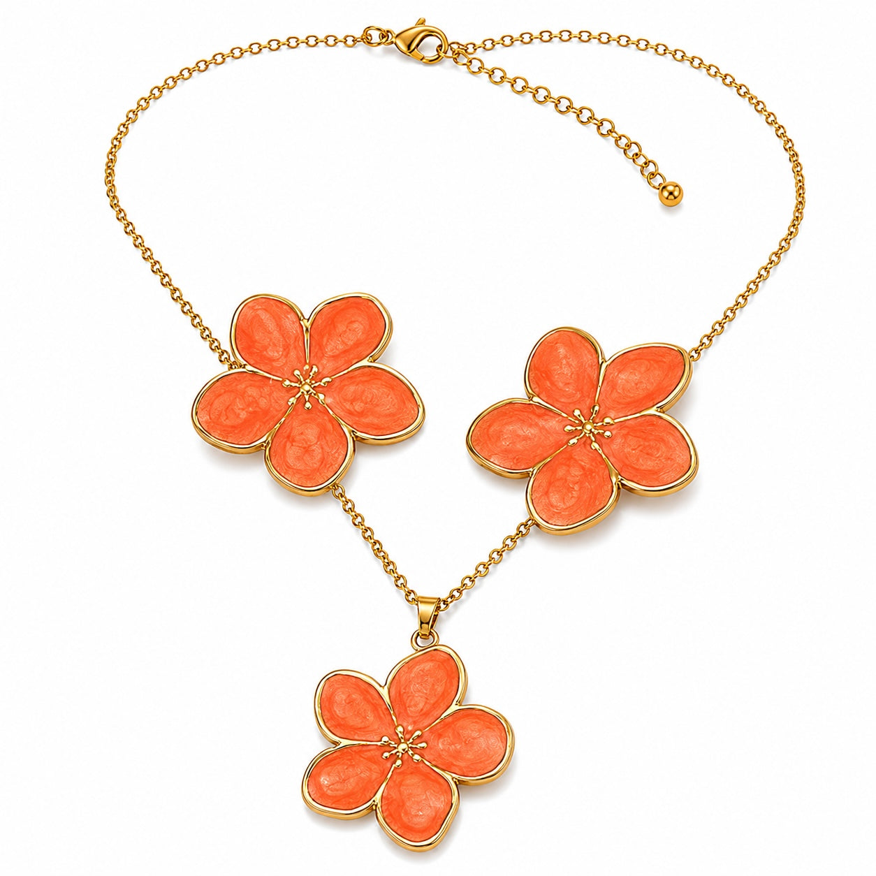 Parure Fleur Dorée Colorée corail