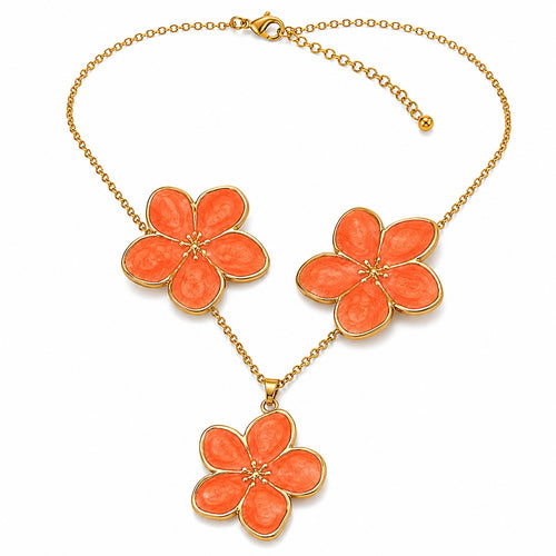 Parure Fleur Dorée Colorée corail