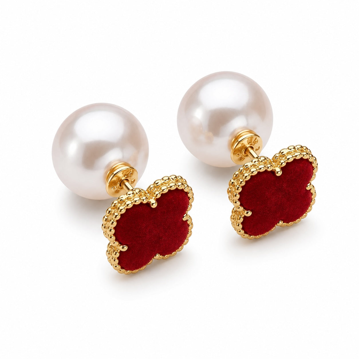 Boucles Double Face Fleur Rouge