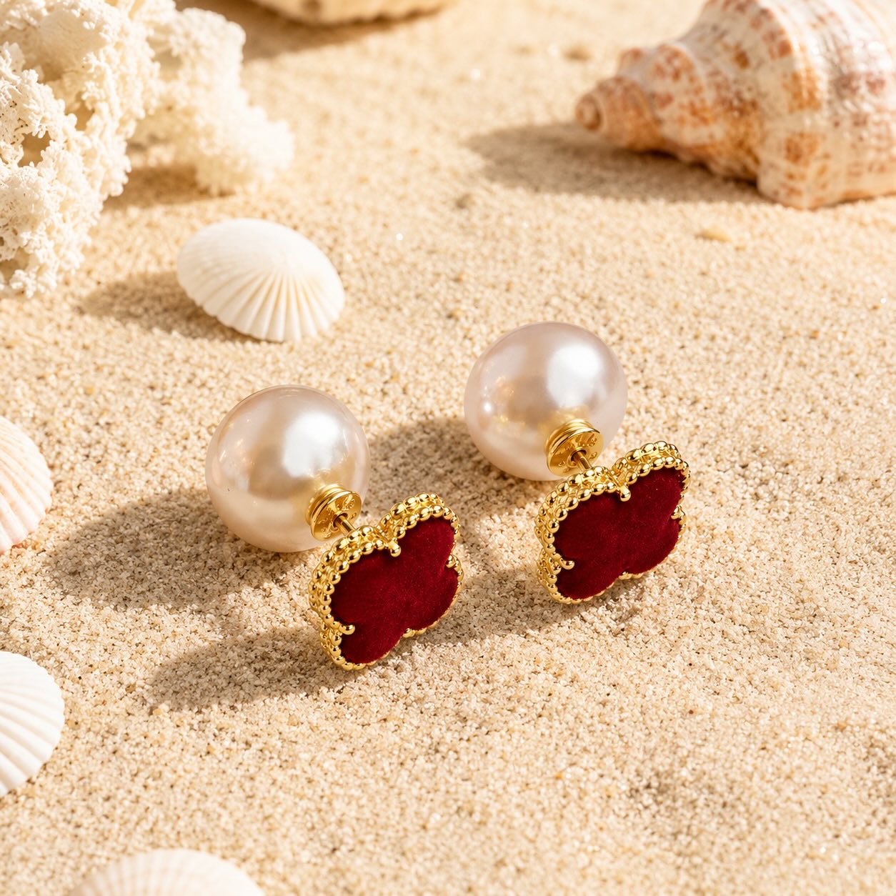 Boucles Double Face Fleur Rouge