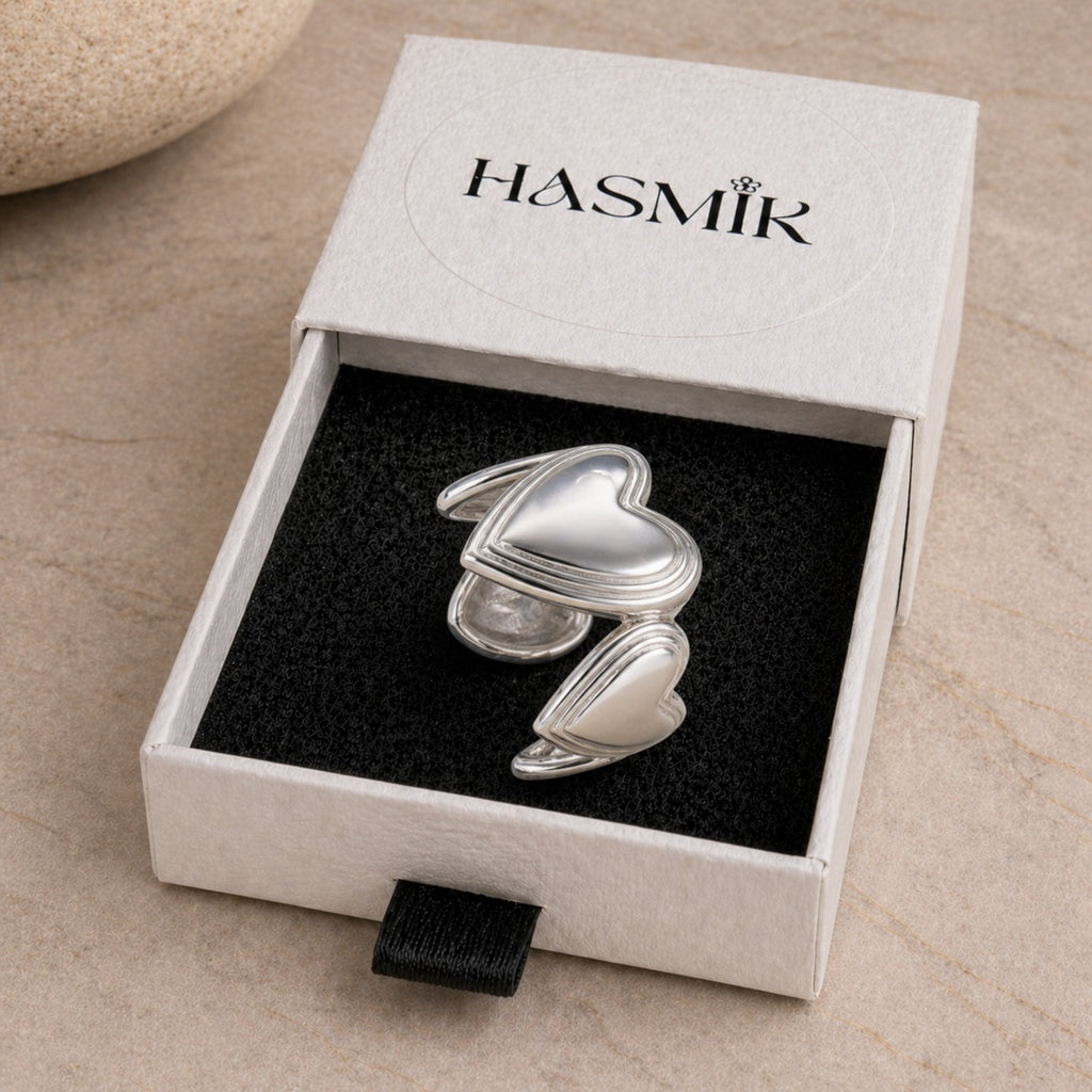 Bague double cœurs lisse