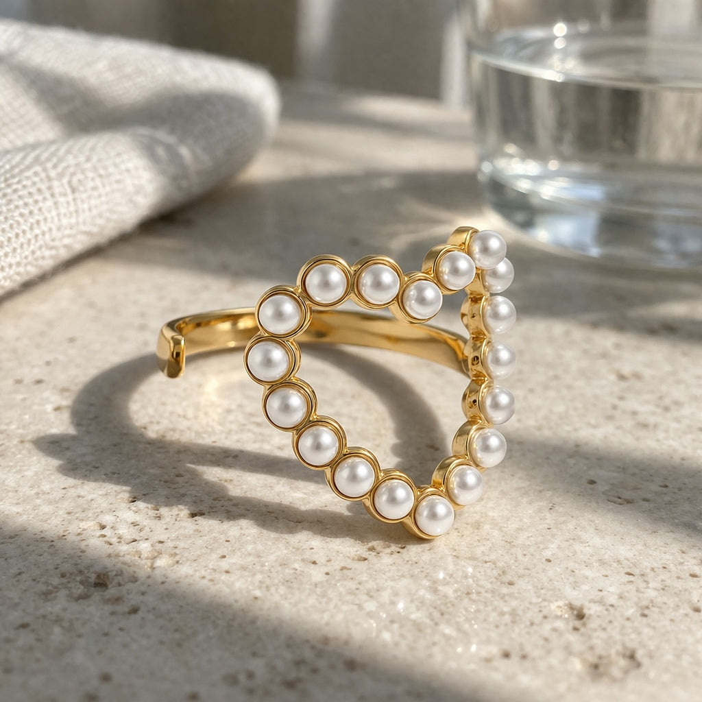 Bague Perles Dorées Ajustable