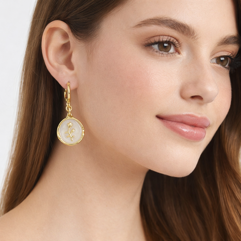 Boucles d’Oreilles Goutte Nacre Incrustée Rose