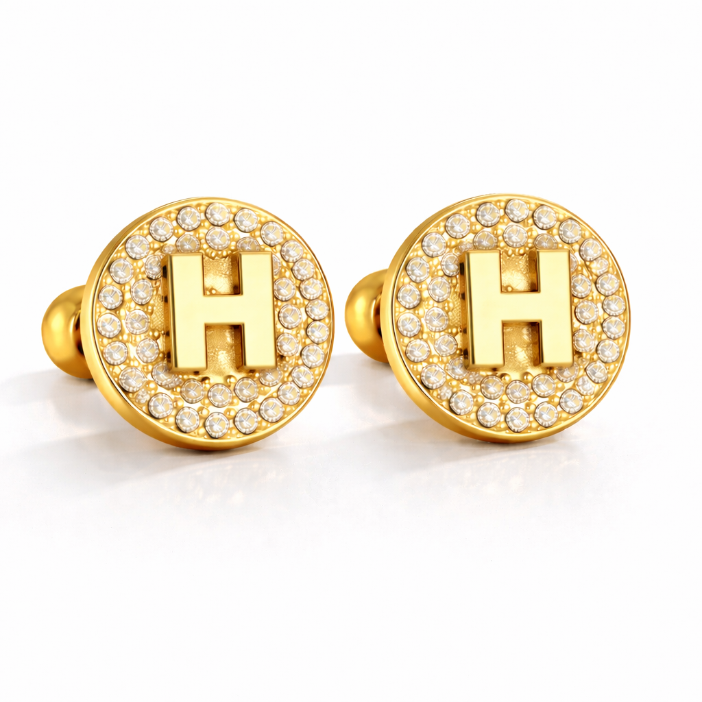 Boucles d’Oreilles Initiales Dorées Zircons