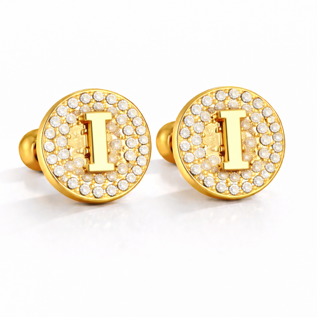 Boucles d’Oreilles Initiales Dorées Zircons