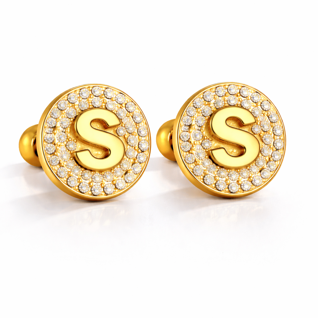 Boucles d’Oreilles Initiales Dorées Zircons