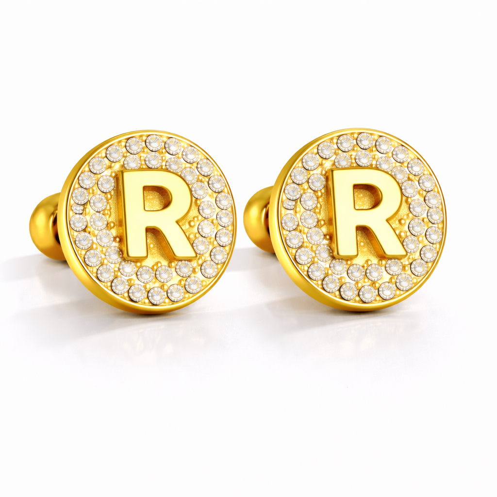 Boucles d’Oreilles Initiales Dorées Zircons