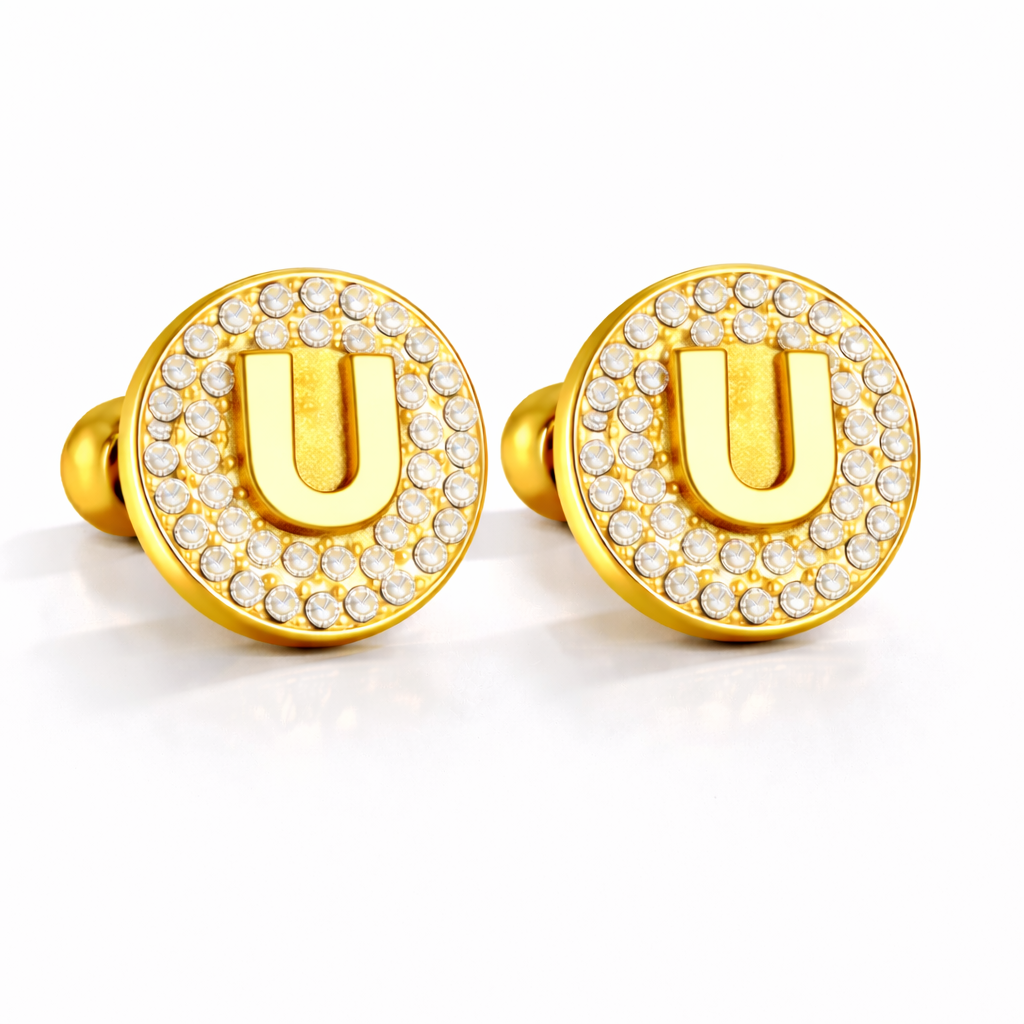 Boucles d’Oreilles Initiales Dorées Zircons