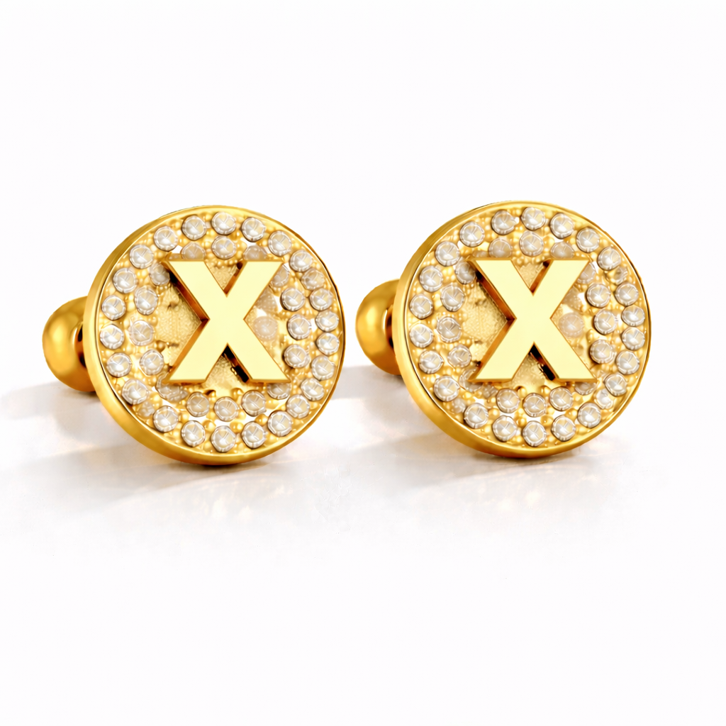 Boucles d’Oreilles Initiales Dorées Zircons