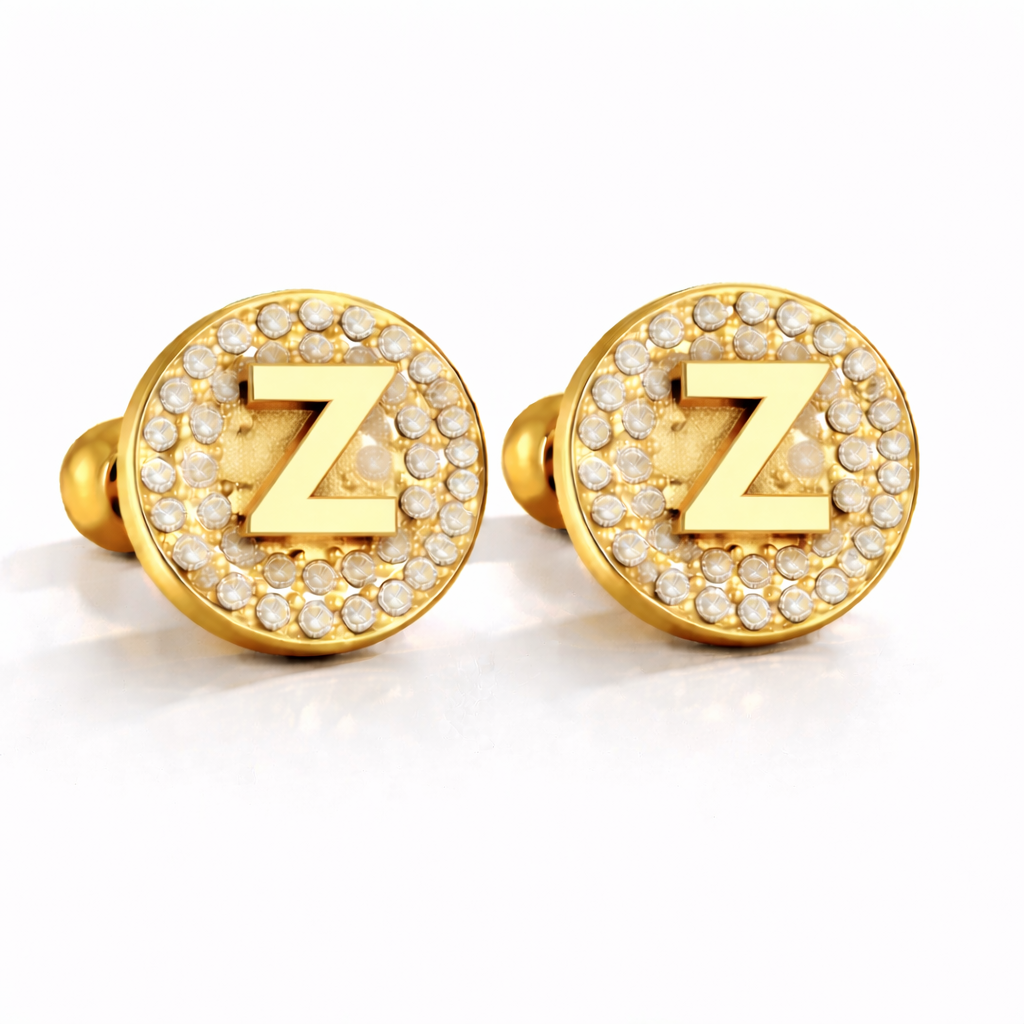 Boucles d’Oreilles Initiales Dorées Zircons