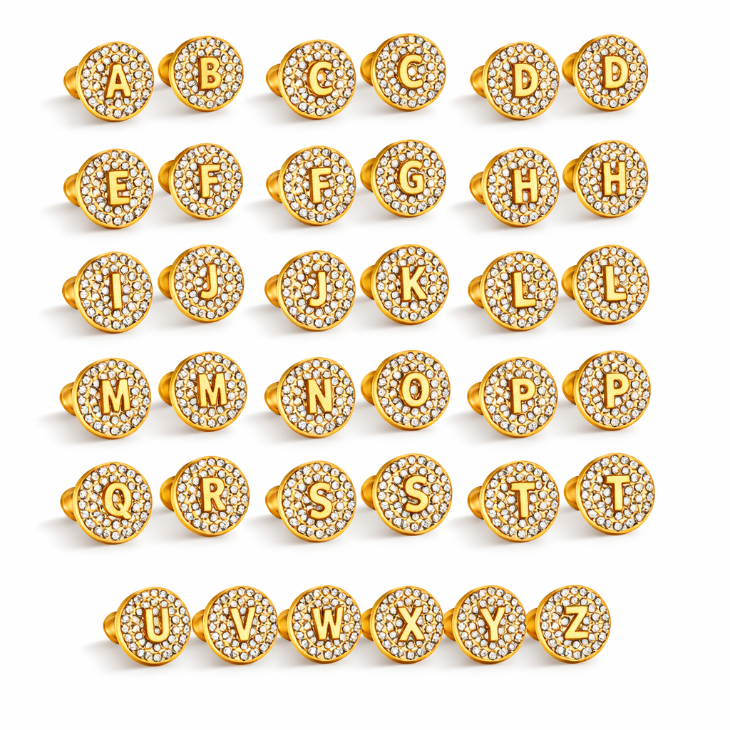 Boucles d’Oreilles Initiales Dorées Zircons