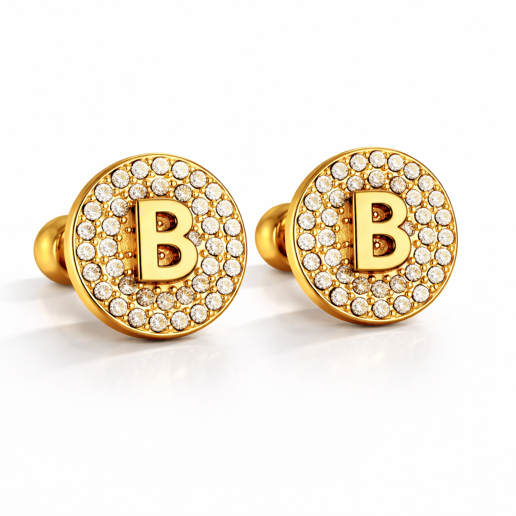 Boucles d’Oreilles Initiales Dorées Zircons