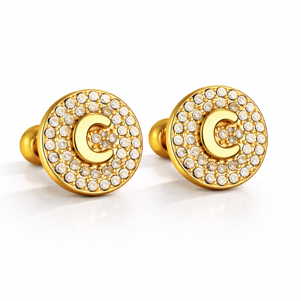 Boucles d’Oreilles Initiales Dorées Zircons