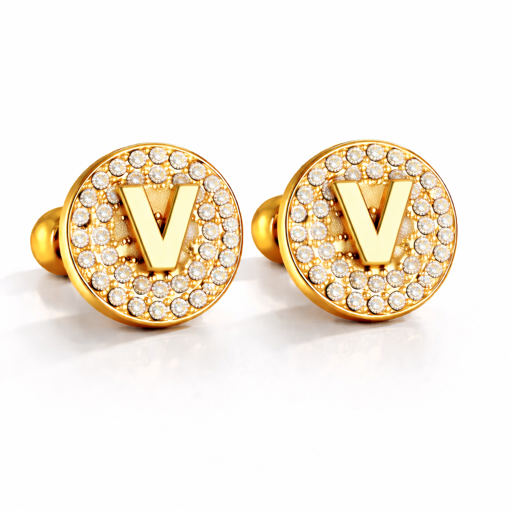 Boucles d’Oreilles Initiales Dorées Zircons