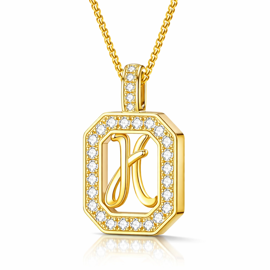 Collier Doré Initiale Plaque Carrée Personnalisée