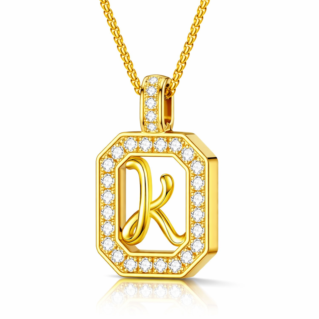 Collier Doré Initiale Plaque Carrée Personnalisée