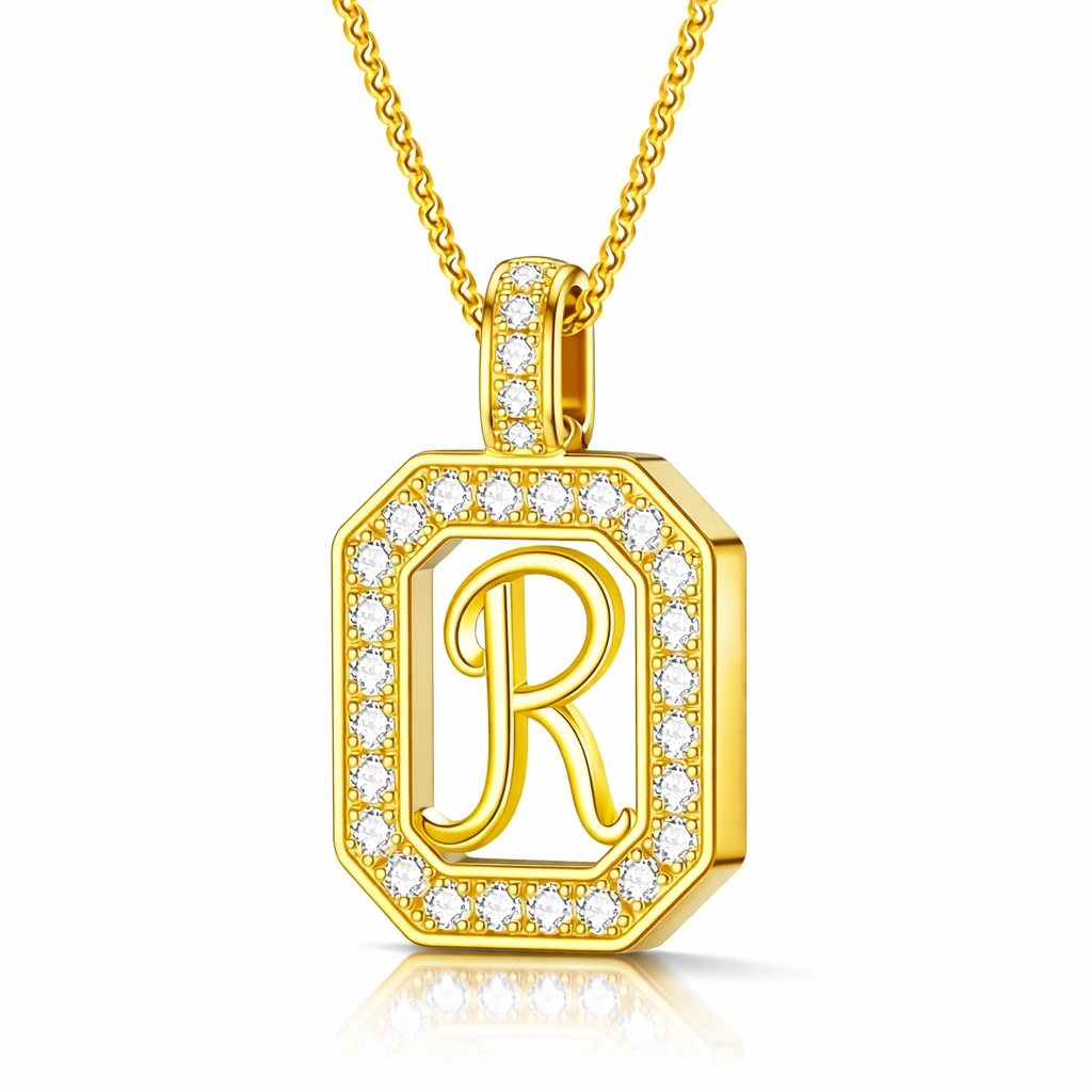 Collier Doré Initiale Plaque Carrée Personnalisée