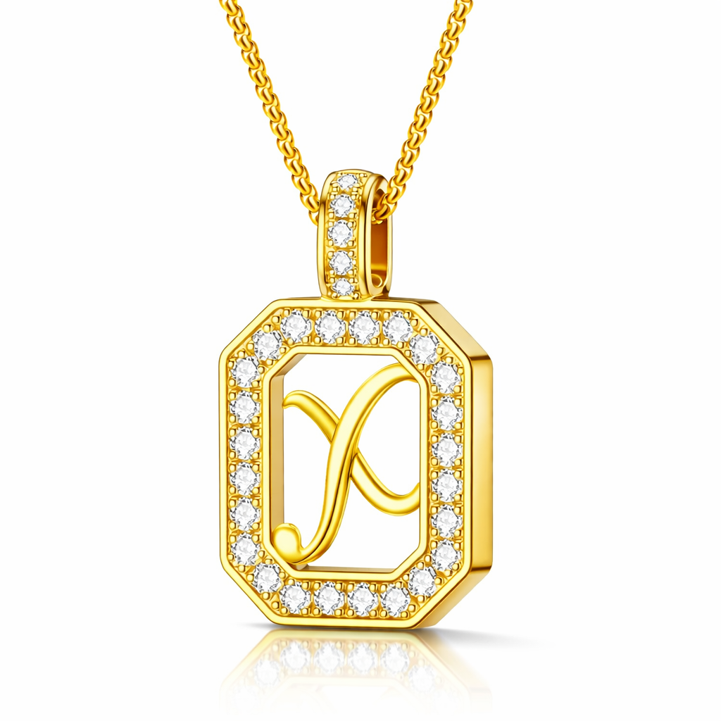 Collier Doré Initiale Plaque Carrée Personnalisée