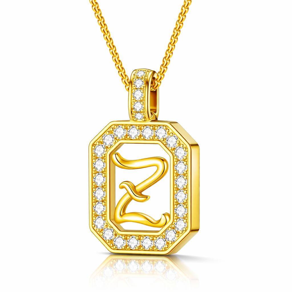 Collier Doré Initiale Plaque Carrée Personnalisée