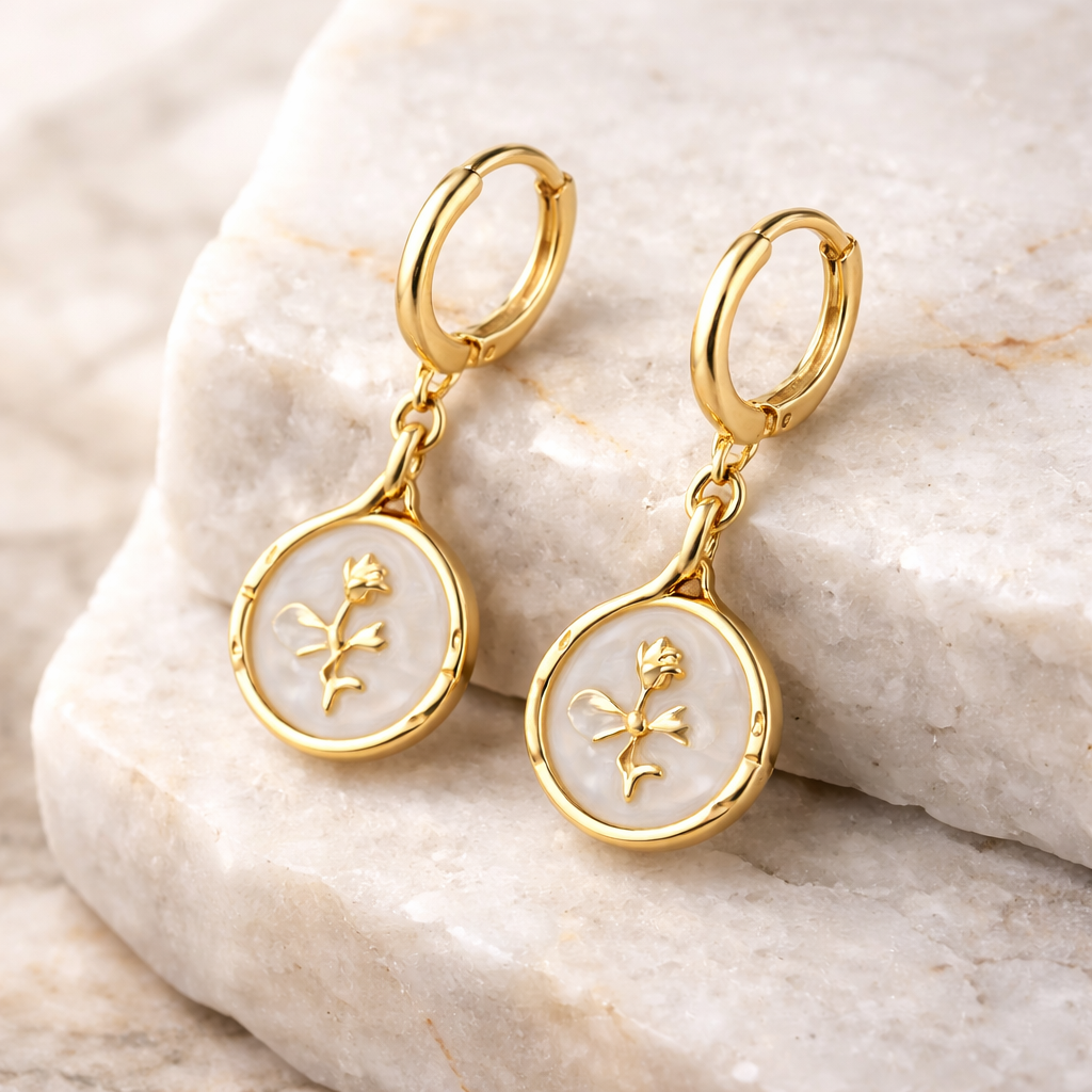 Boucles d’Oreilles Goutte Nacre Incrustée Rose