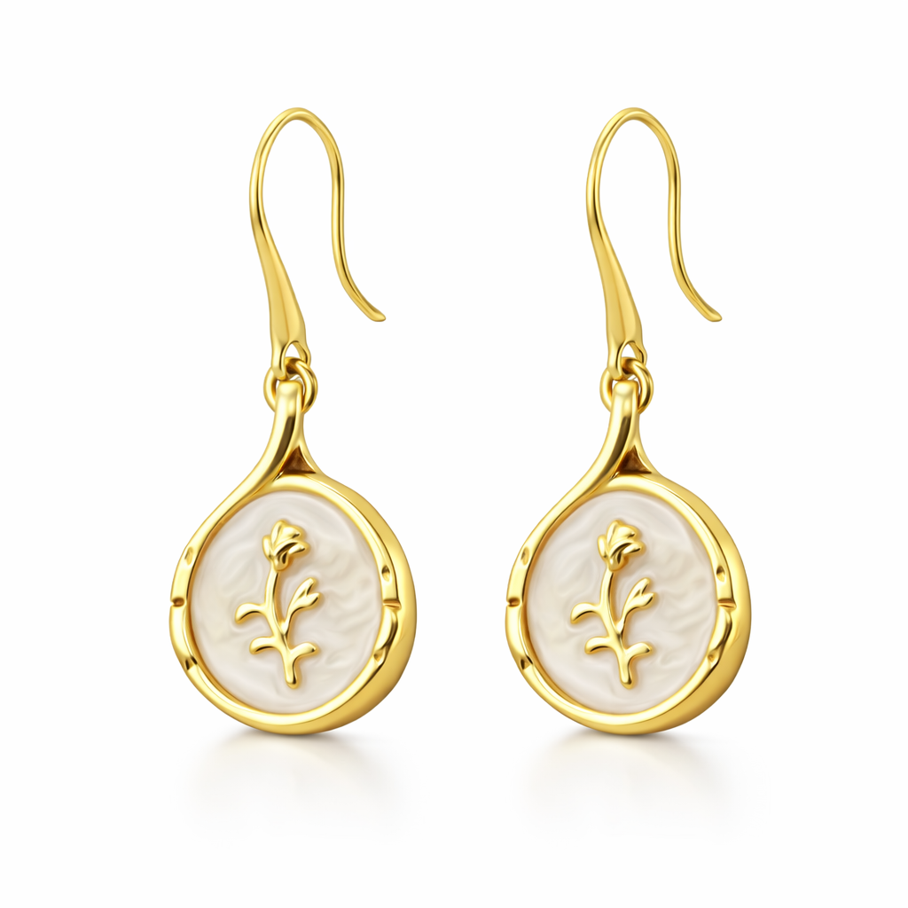 Boucles d’Oreilles Goutte Nacre Incrustée Rose