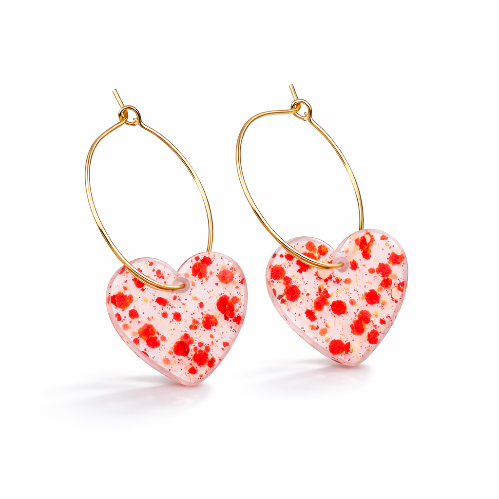 Boucles d’Oreilles Cœur Minimalistes Acrylique Pailleté