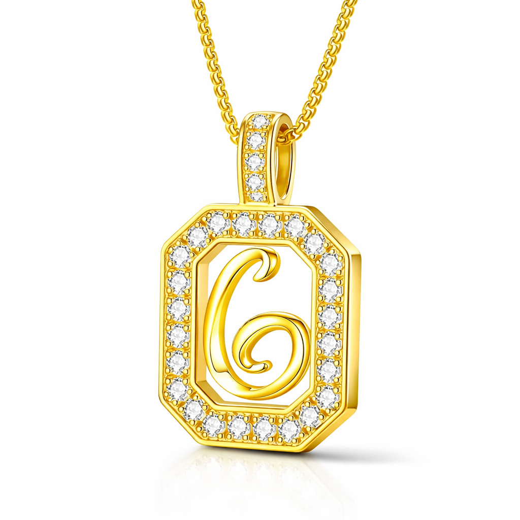 Collier Doré Initiale Plaque Carrée Personnalisée