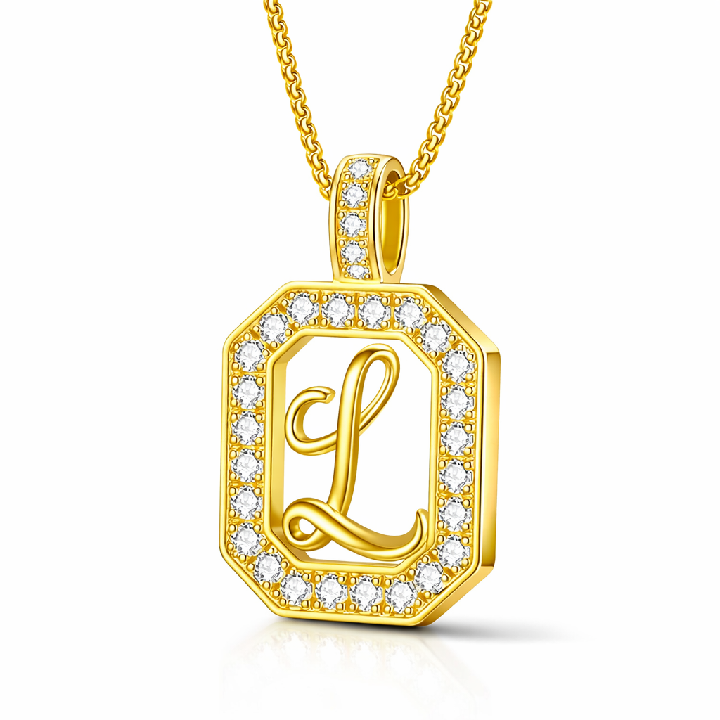 Collier Doré Initiale Plaque Carrée Personnalisée