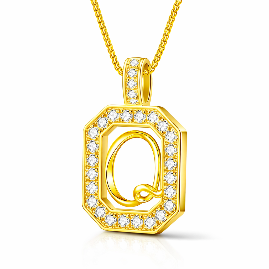 Collier Doré Initiale Plaque Carrée Personnalisée