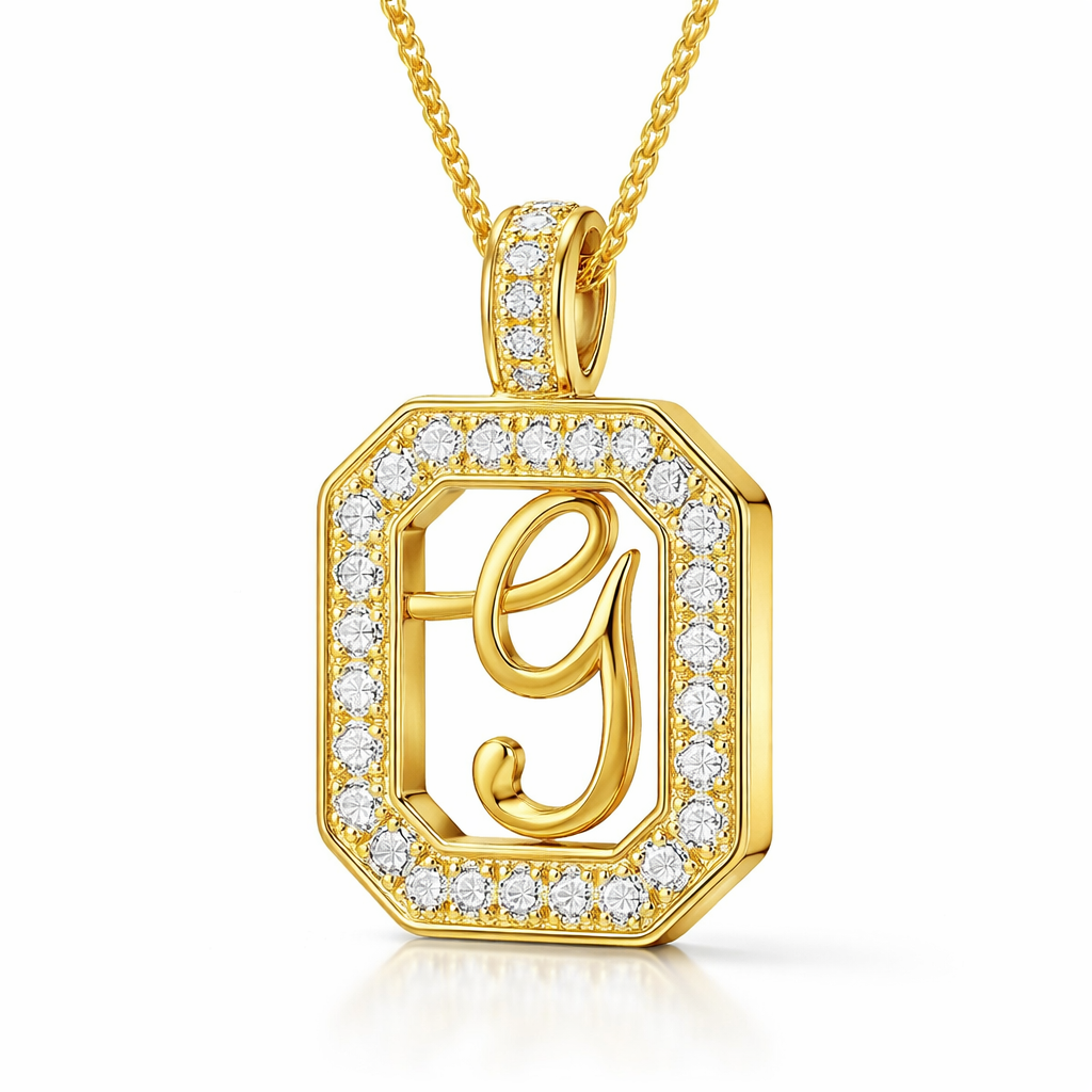 Collier Doré Initiale Plaque Carrée Personnalisée