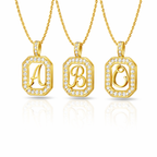 Collier Doré Initiale Plaque Carrée Personnalisée