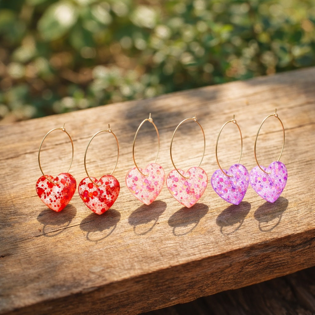 Boucles d’Oreilles Cœur Pailleté