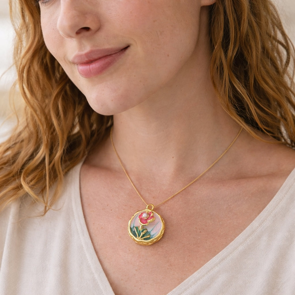 Pendentif Rose Émaillée (sans chaîne)