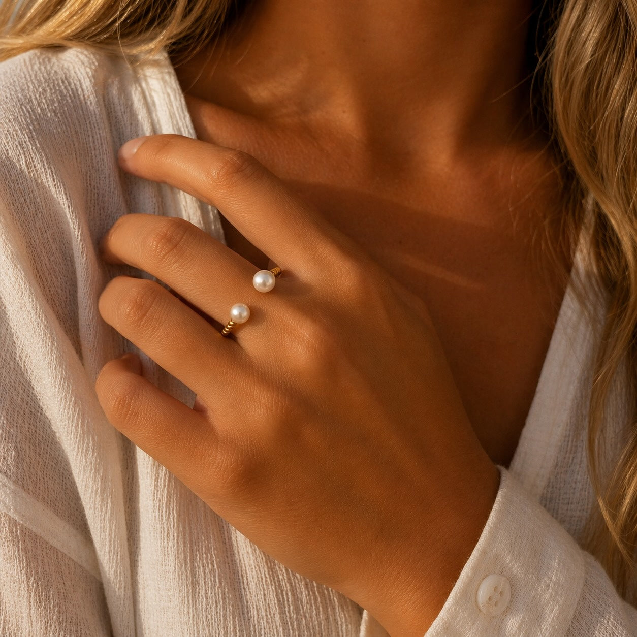 Bague ouverte perles