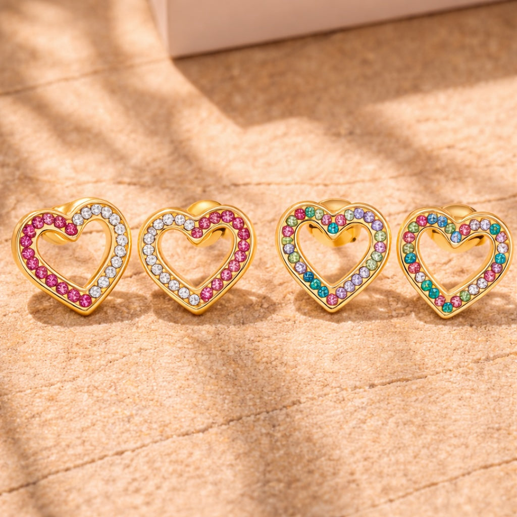 Boucles d’oreilles cœur multicolore