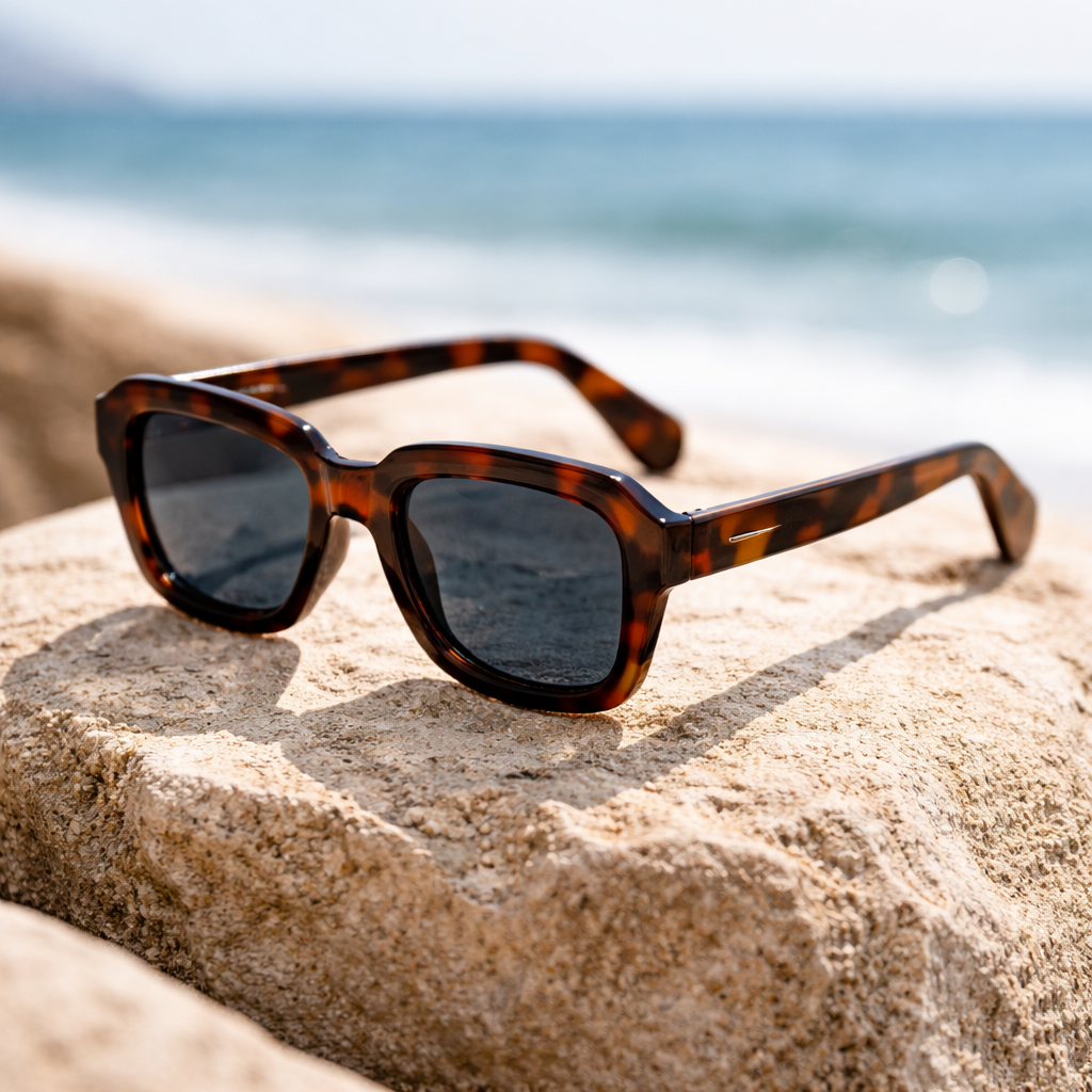 Lunettes de Soleil Carrées Oversize Écaille Marron