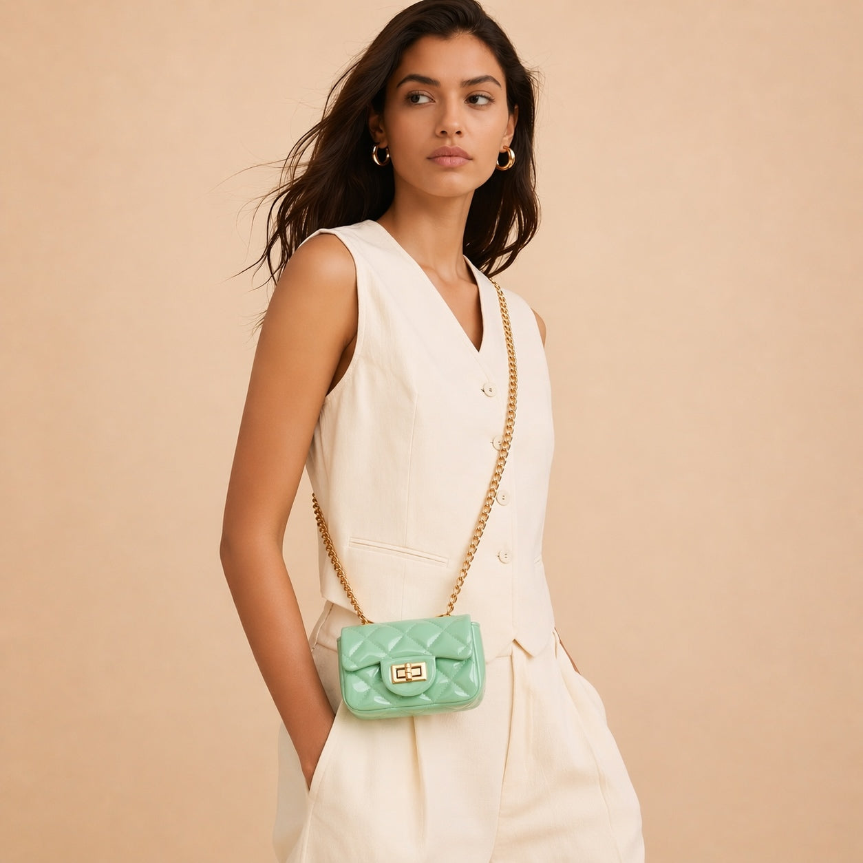 Sac Mini Brillant Matelassé Chaîne Dorée