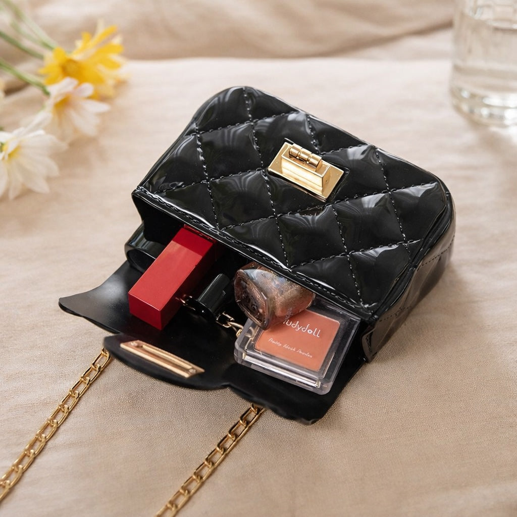 Sac Mini Brillant Matelassé Chaîne Dorée